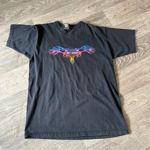 1998 vintage Harley Davidson t shirt black faded 90s y2k fire flame vintage tee